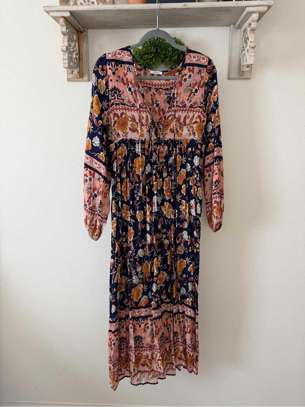 Boho Floral Maxi Dress in Navy and Blush